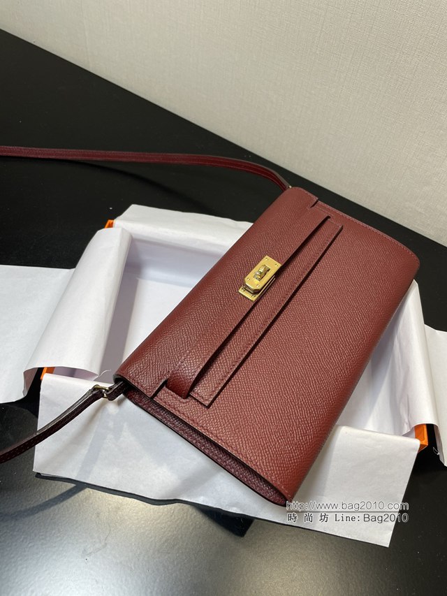 Hermes女包 愛馬仕Kelly woc小挎包 酒紅epsom皮凱麗斜挎包  tdh2342
